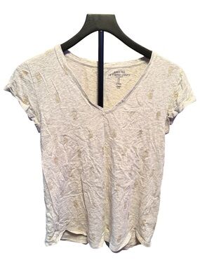 Gap Easy Tee Gray Gold Pineapple Print V-Neck T-Shirt Women’s Medium